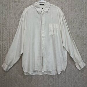 Eddie Bauer Men's 100% Irish Linen Button Up Ivory Shirt Sz XL